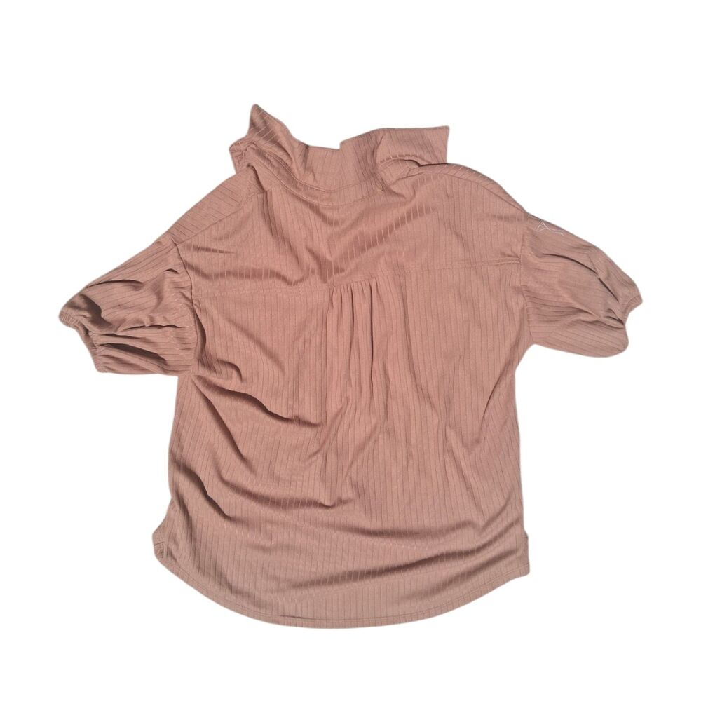Gilli MGilli Mauve Tan Ribbed Short Sleeve Button Down Top Size M - Picture 2 of 4